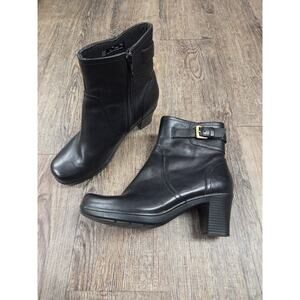 Clarks Dream Harmony Zip Ankle Black Leather Boots Shoes Size 7M Heel